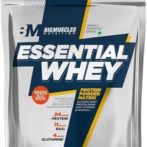 Bigmuscles Nutrition Essential Whey Protein 1Kg [Dutch Chocolate] | 24g Protein/serving with Digestive Enzymes,Vitamin & Minerals, No Added Sugar|Improved Strength , Faster Recovery & Muscle Building