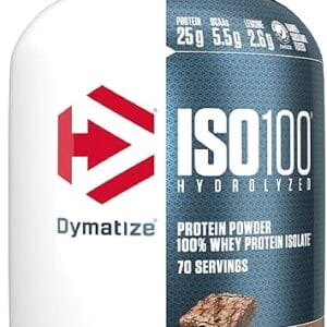 Dymatize Nutrition ISO100 Hydrolyzed Whey Protein Isolate | Fast-Digesting | Muscle Recovery Formula with Amino Acids | Low Sugar & Fat | Fudge Brownie | 5 Lbs