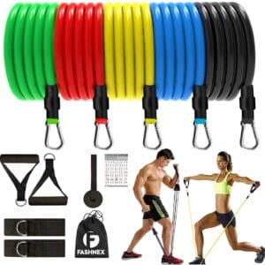 Fashnex Resistance Bands Set for Exercise, Stretching and Workout Toning Tube Kit with Foam Handles, Door Anchor, Ankle Strap and Carry Bag for Men, Women