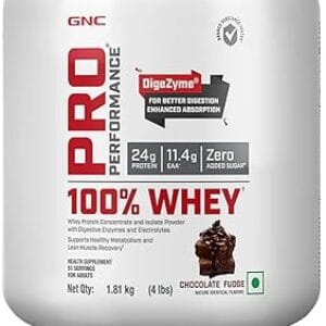 GNC Pro Performance 100% Whey Protein Powder | Boosts Strength & Endurance | Builds Lean Muscles | Fastens Muscle Recovery | Formulated In USA | 24g Protein | 5.5g BCAA | Chocolate Fudge | 4 lbs
