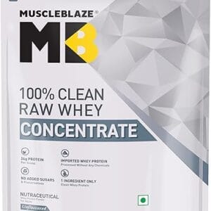 MuscleBlaze 100% Clean Raw Whey Protein Concentrate (Unflavoured, 1kg) | Easy to Digest