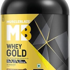 MuscleBlaze Whey Gold, 100% Whey Protein Isolate, Labdoor USA Certified, 30g Whey Protein Per Scoop (Rich Milk Chocolate, 1kg / 2.2lb)