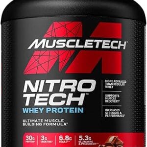 MuscleTech Nitro-Tech Whey Protein, 1.81kg (4lbs), Milk Chocolate, 30g Protein, 3g creatine monohydrate, 6.7g BCAA, ultimate muscle building formula, increase strength & performance