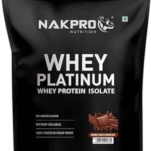 NAKPRO Platinum Whey Protein Isolate 1kg Double Rich Chocolate | 28g Protein, 6.4g BCAA | Trustified Certified 100% Authentic Supplement Powder & No Adulteration | Low Carbs, Fast Absorbing Whey Protein Powder