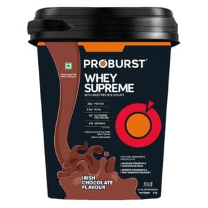 Proburst Whey Supreme Whey Protein Isolate Powder With 24g Protein, 4g Glutamine & 5.5g BCAAs, Irish Chocolate, 4 kg Bucket