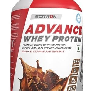 Scitron Advance Whey Protein (28.5 Servings, 25.5g Protein, 6g BCAAs, 0g Sugar, 20 Vitamins & Minerals) 1kg (Milk Chocolate)