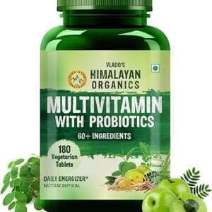 Vlado’s Himalayan Organics Multivitamin With Probiotics - 60 Ingredients Supplement For Men And Women | Vitamin C, D, E, B3, B5, B12, Zinc, Magnesium, Giloy & Biotin | Good For Bone & Joint Support | Gut health - 180 Veg Tablets