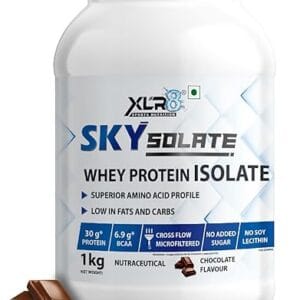 XLR8 Skysolate Whey Protein Isolate 30g Protein, BCAA 6.9, EAA 14.8, Per Serving, No Added Sugar, 28 Servings 1kg, Chocolate