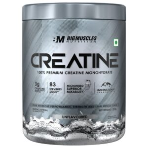 Bigmuscles Nutrition Creatine Monohydrate (83 Servings, Unflavoured) | ProHydrolase Enzyme Tech. for better absorption | 257g